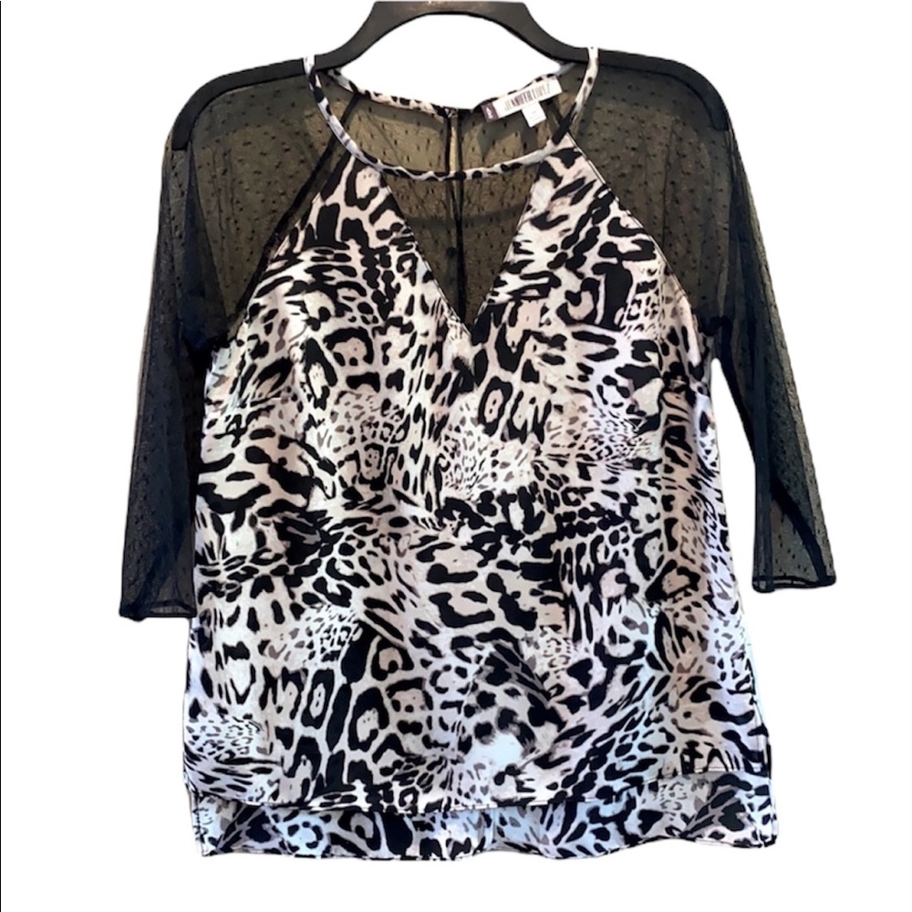 Jennifer Lopez Women’s blouse animal print sheer polka dots 3/4 sleeves …